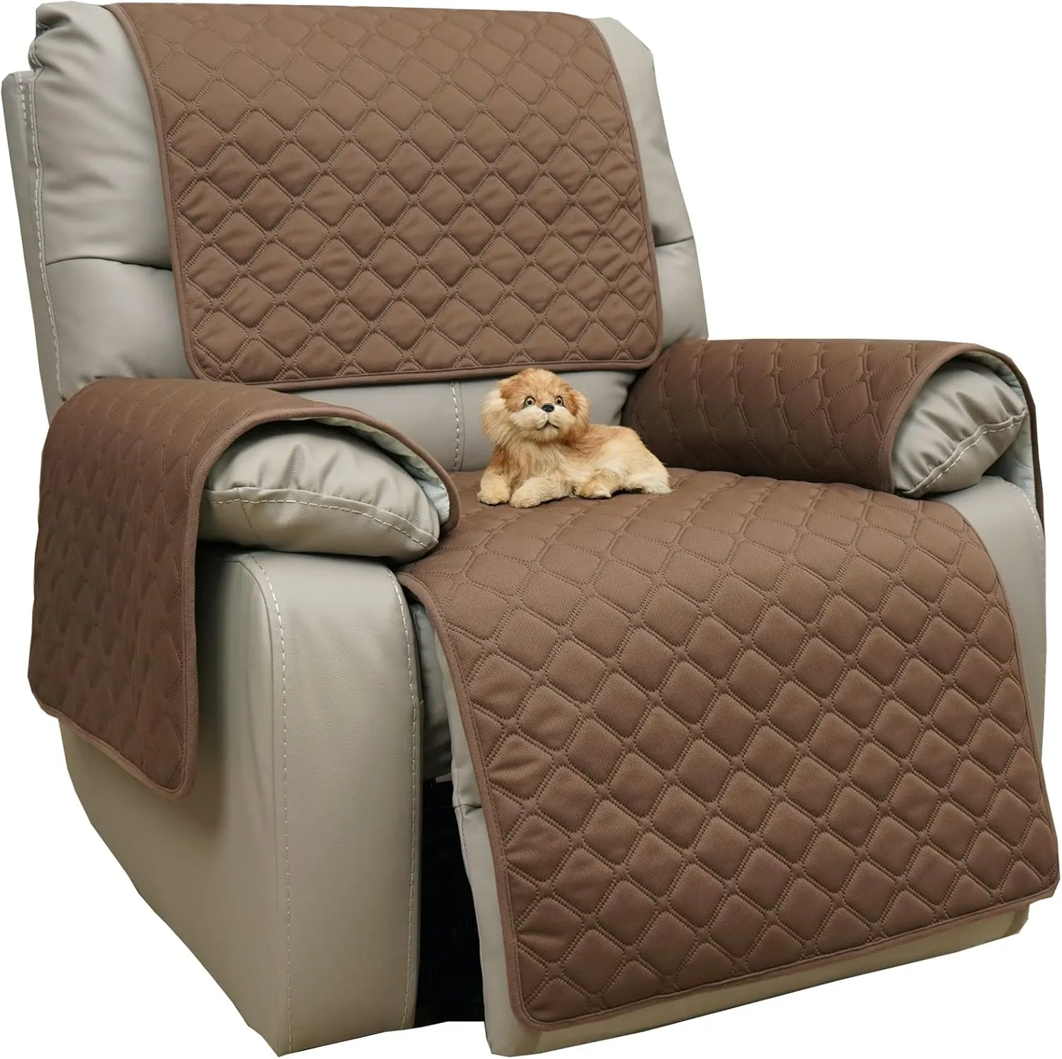Eismodra Waterproof Recliner Chair Covers for Reclining Couch Slipcovers Seat Cushion,Anti-Slip Sofa Cover for Dogs Pets Furniture Protector Washable,Brown Set (4 Pieces)