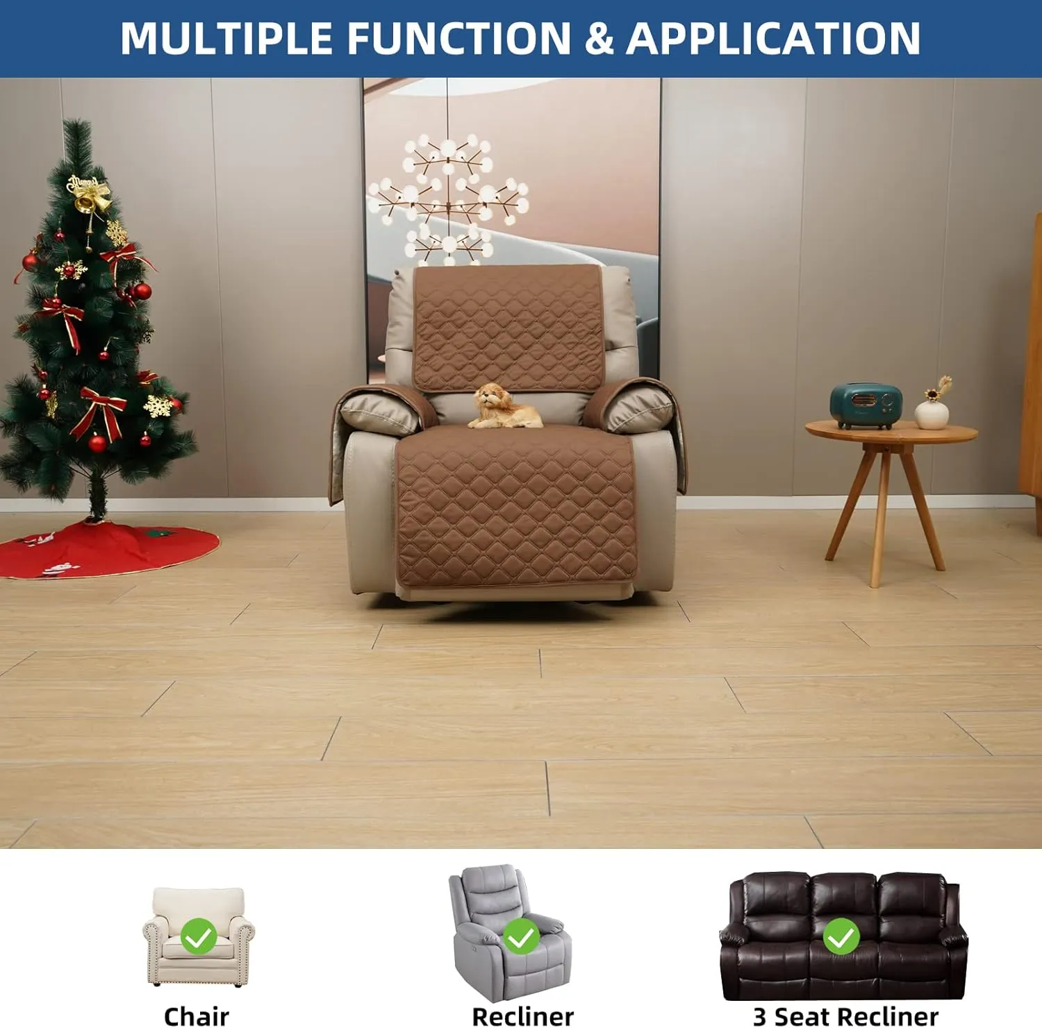 Eismodra Waterproof Recliner Chair Covers for Reclining Couch Slipcovers Seat Cushion,Anti-Slip Sofa Cover for Dogs Pets Furniture Protector Washable,Brown Set (4 Pieces)