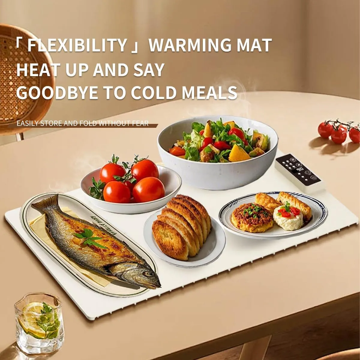 Electric Warming Tray - Full Surface Heating, Rollable & Portable, Food Grade Silicone Nano-Material, 5 Temperature Settings, Auto Shut-Off, Versatile Food Warmer for Gatherings Everyday Use (Gray)