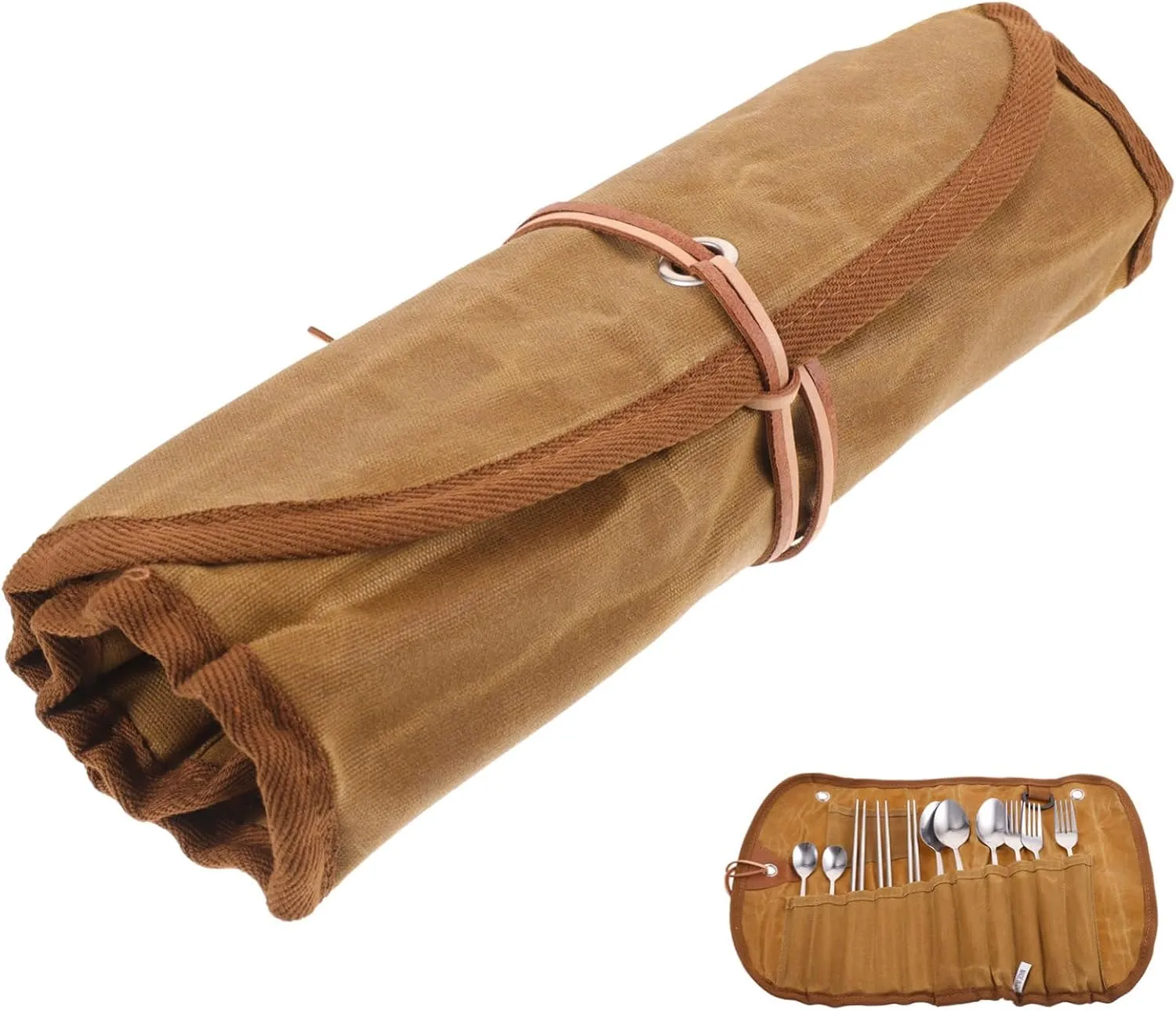 Elegant Camping Cutlery Set 1 Set Canvas Picnic Utensils Storage Bag for Mess Kits Travel Cutlery