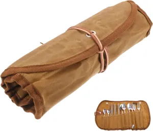 Elegant Camping Cutlery Set 1 Set Canvas Picnic Utensils Storage Bag for Mess Kits Travel Cutlery