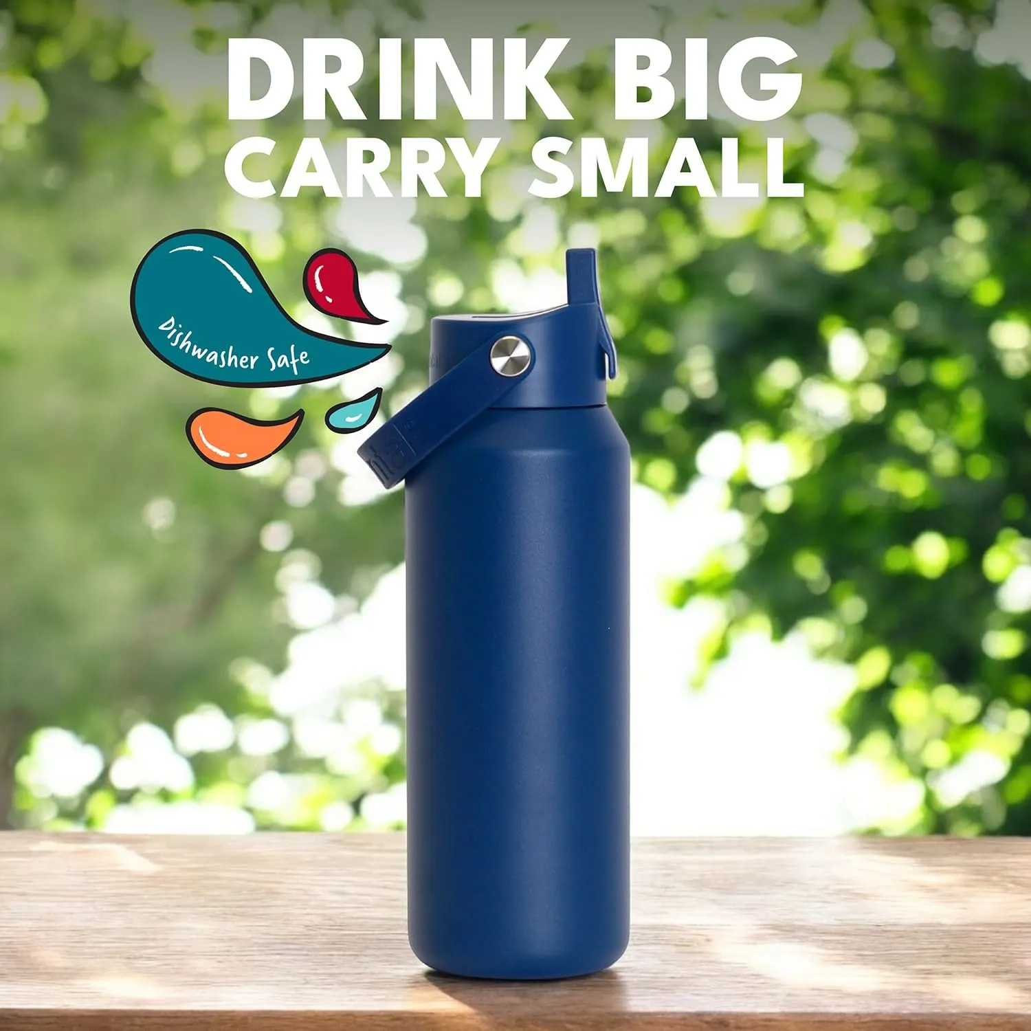 Elemental Core Stainless Steel Water Bottle with Straw - Leak Proof Double Wall Insulated Water Bottles for Travel, Sports and Gym - BPA Free Sport Thermos with Flip-up Straws - 40oz, Navy