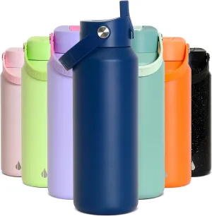 Elemental Core Stainless Steel Water Bottle with Straw - Leak Proof Double Wall Insulated Water Bottles for Travel, Sports and Gym - BPA Free Sport Thermos with Flip-up Straws - 40oz, Navy