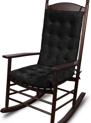 ELFJOY Rocking Chair Cushion Large Rocking Chair Pads with Ties Premium Tufted High Back and Seat Cushion 2 Piece Set Black