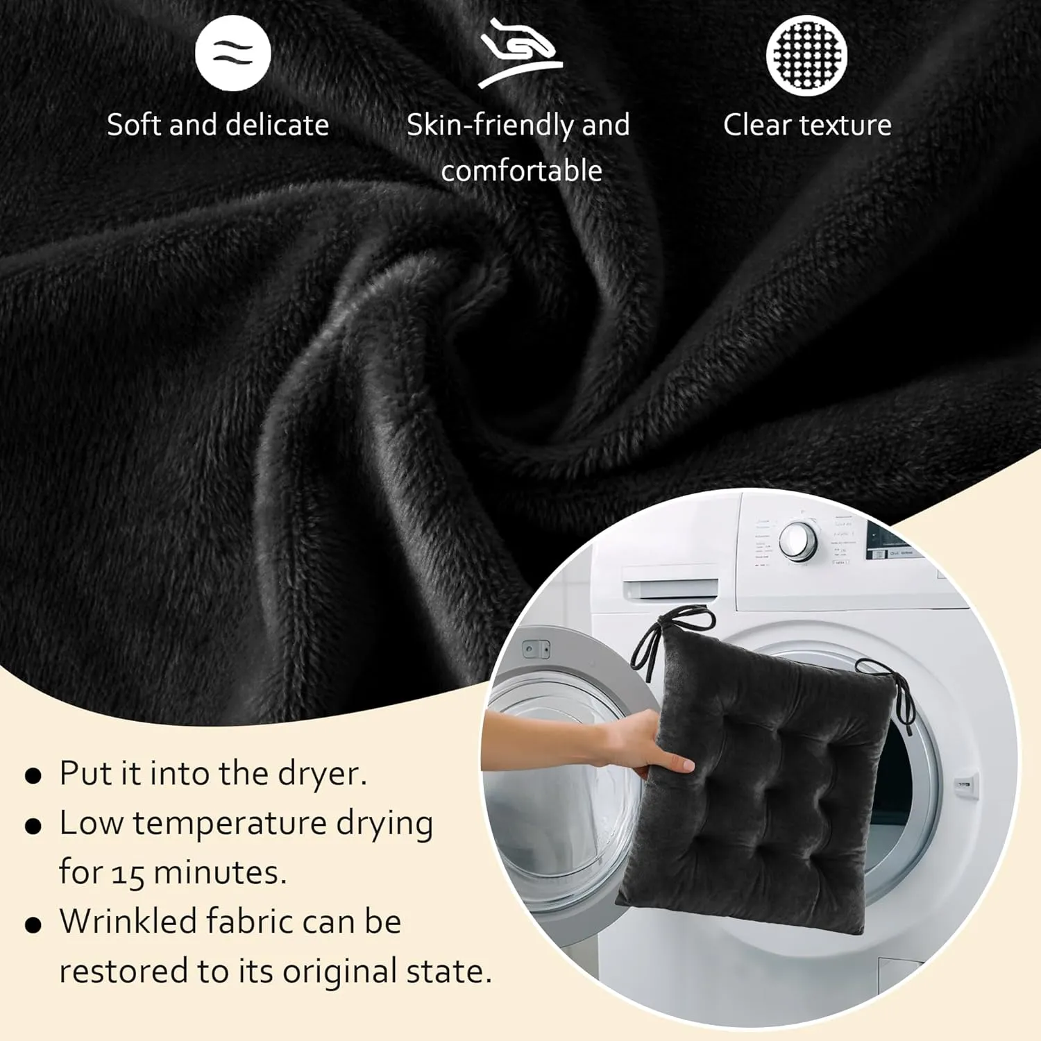 ELFJOY Rocking Chair Cushion Large Rocking Chair Pads with Ties Premium Tufted High Back and Seat Cushion 2 Piece Set Black