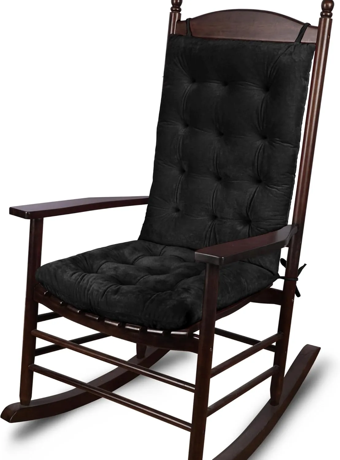 ELFJOY Rocking Chair Cushion Large Rocking Chair Pads with Ties Premium Tufted High Back and Seat Cushion 2 Piece Set Black