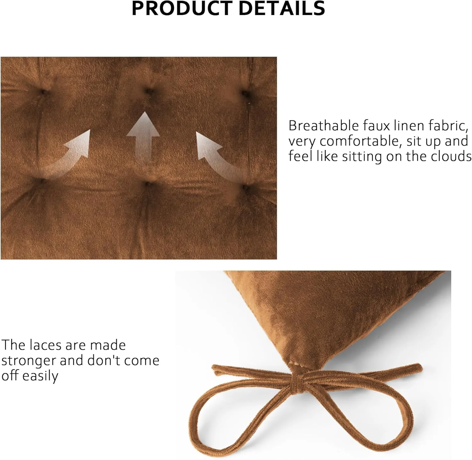ELFJOY Rocking Chair Cushion Large Rocking Chair Pads with Ties Premium Tufted High Back and Seat Cushion 2 Piece Set Brown