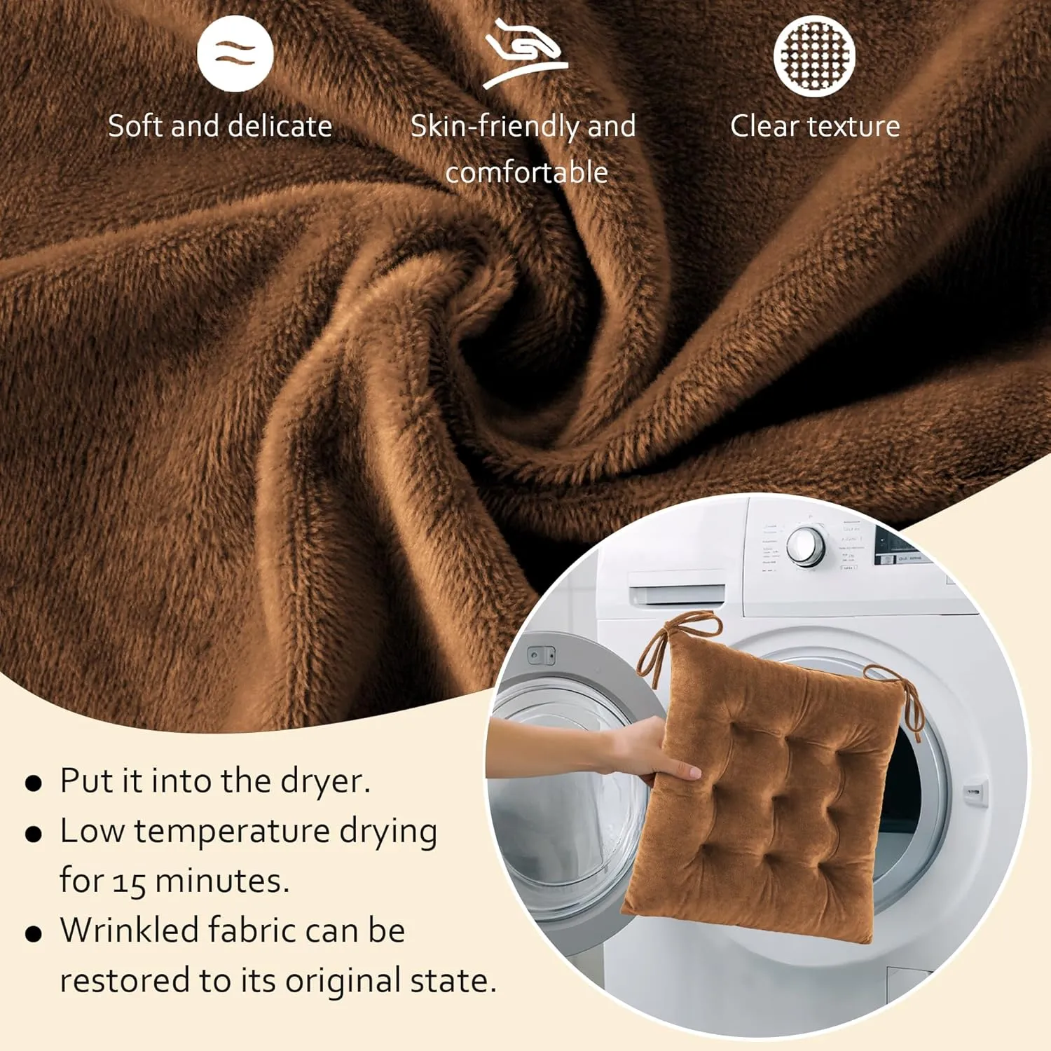 ELFJOY Rocking Chair Cushion Large Rocking Chair Pads with Ties Premium Tufted High Back and Seat Cushion 2 Piece Set Brown