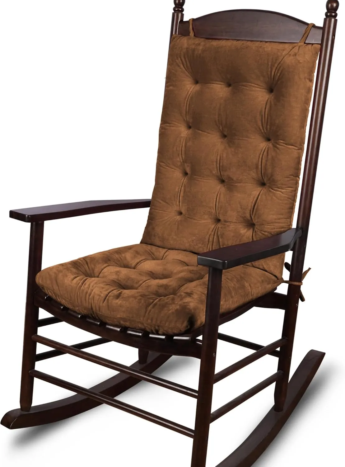 ELFJOY Rocking Chair Cushion Large Rocking Chair Pads with Ties Premium Tufted High Back and Seat Cushion 2 Piece Set Brown