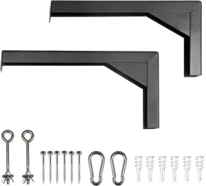 Elite Screens 12" Black Projector Screen L-Brackets, Reinforced Single Metal Welded Construction, Wall or Ceiling Mount - Includes Hooks and Hardware, Model: ZVMAXLB12-B