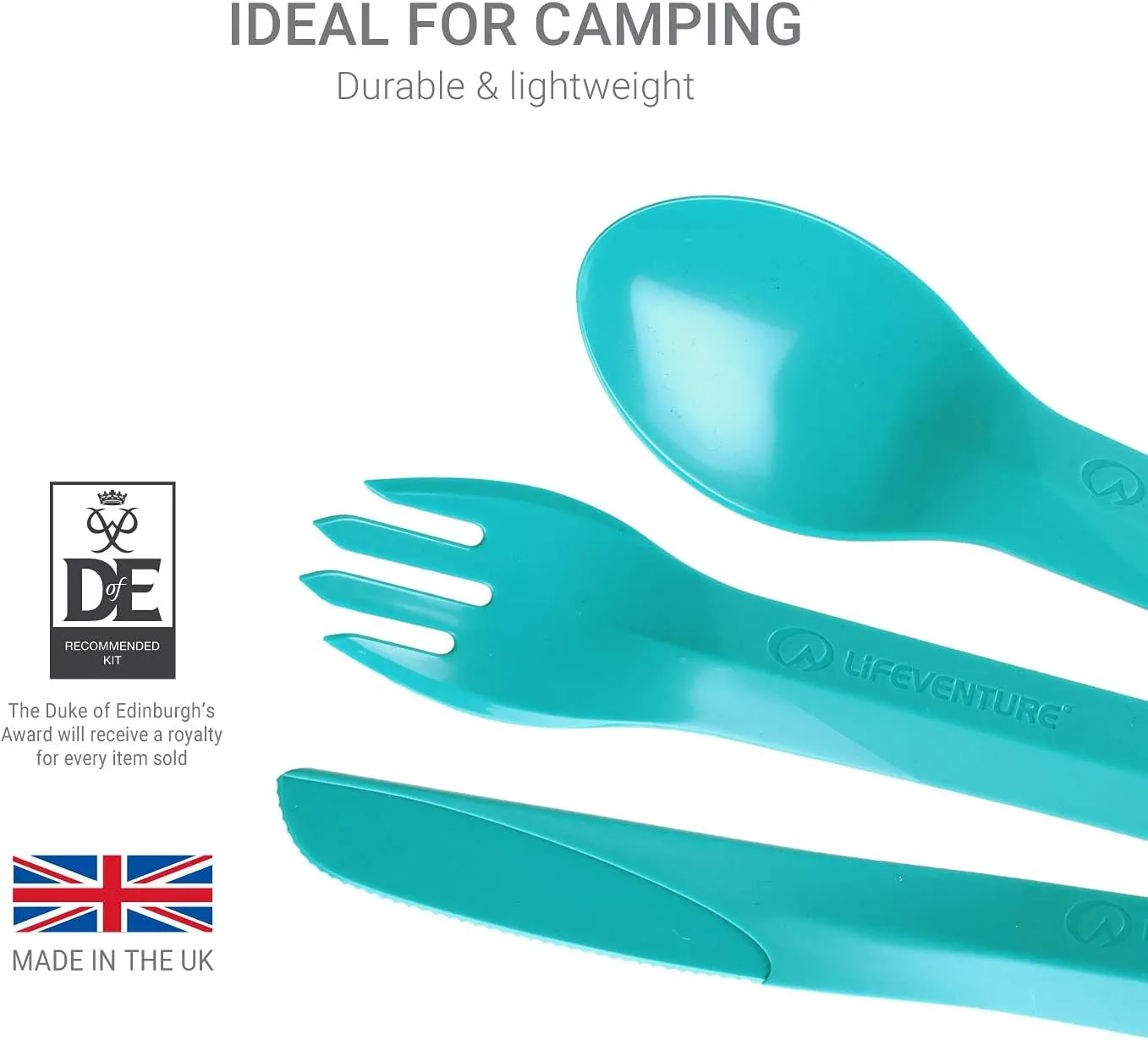 Ellipse Plastic 4-Piece Tableware Set: Knife/Fork/Spoon, Plate, Bowl, Mug for Camping, Travel & Outdoor