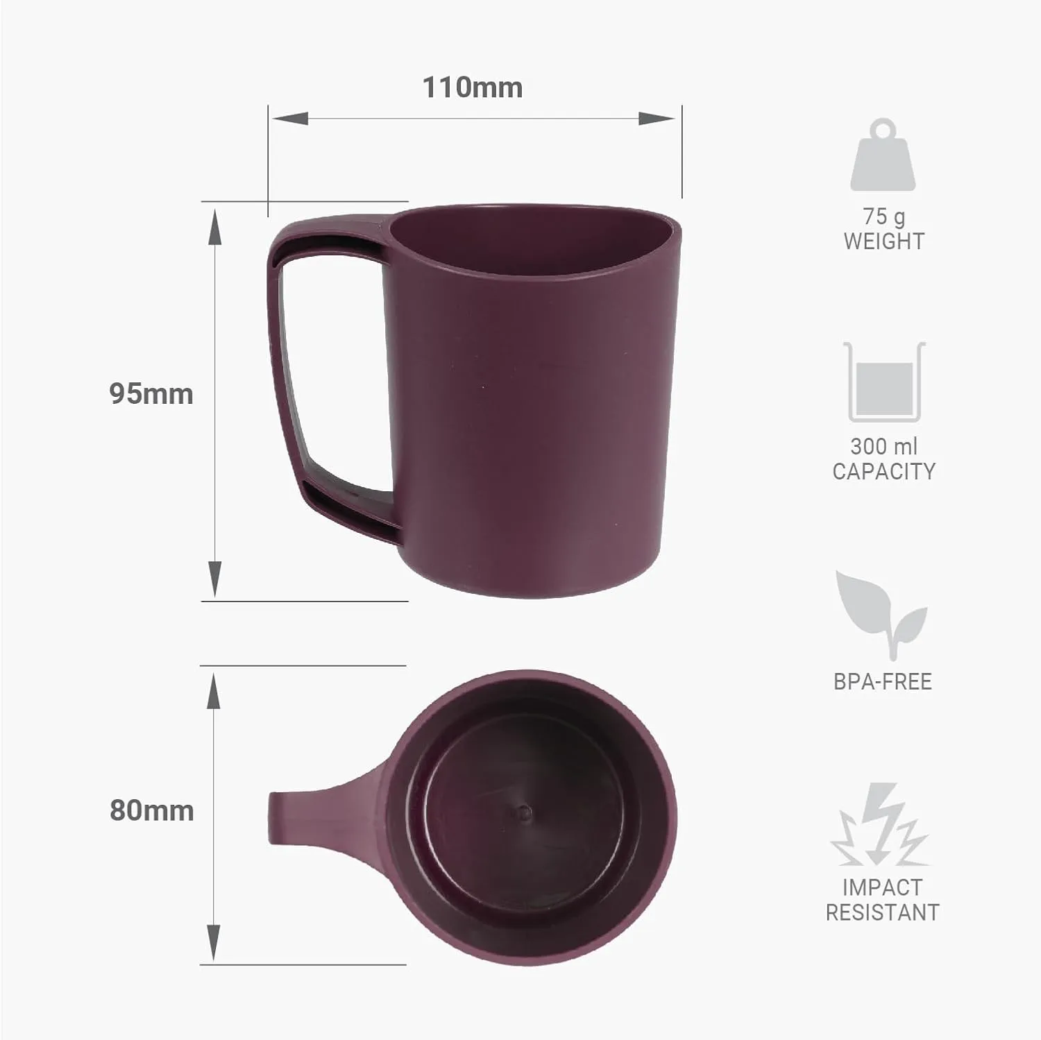 Ellipse Plastic 4-Piece Tableware Set: Knife/Fork/Spoon, Plate, Bowl, Mug for Camping, Travel & Outdoor