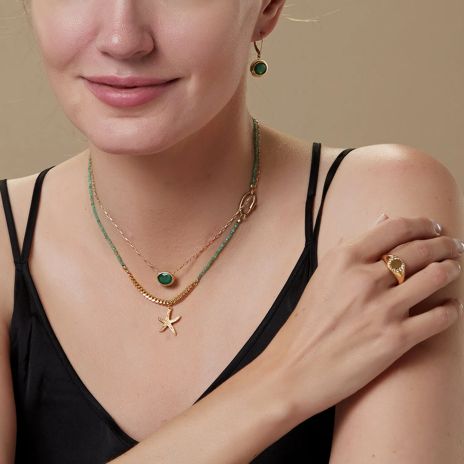Emerald And Pave Diamond Starfish Necklace