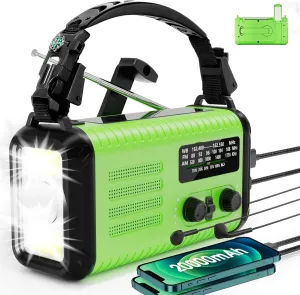 Emergency Crank Radio, NOAA Weather Radio with 74000mWh Battery Operated, Hand Crank Solar Radio Flashlight, LED Reading Light, Headphone Jack, SOS Alarm & Survival Compass for Hiking