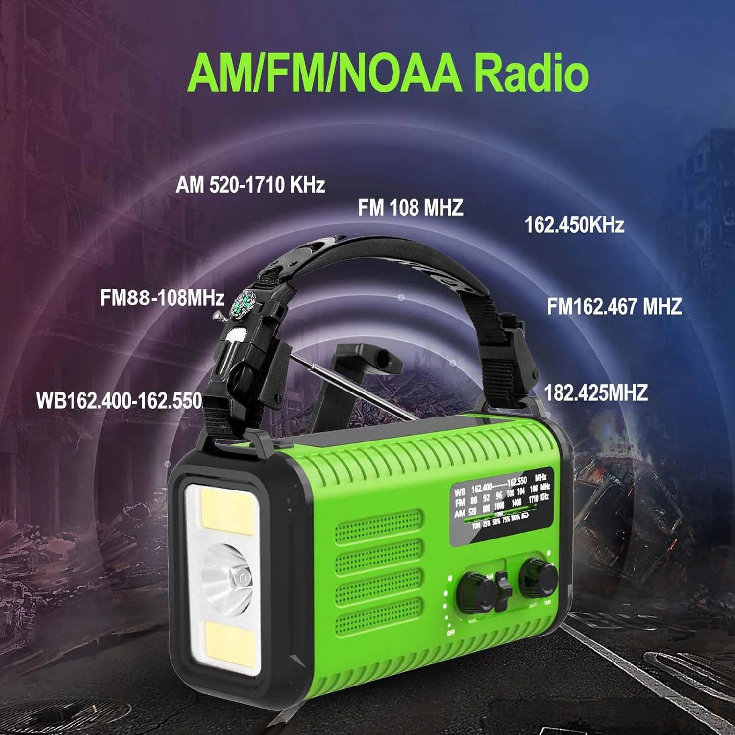 Emergency Crank Radio, NOAA Weather Radio with 74000mWh Battery Operated, Hand Crank Solar Radio Flashlight, LED Reading Light, Headphone Jack, SOS Alarm & Survival Compass for Hiking