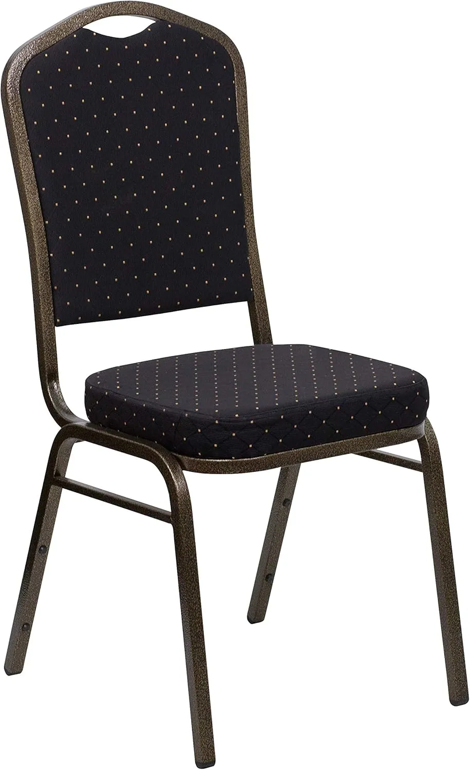 EMMA   OLIVER 4 Pack Crown Back Stacking Banquet Chair in Black Pattern Fabric - Gold Vein Frame