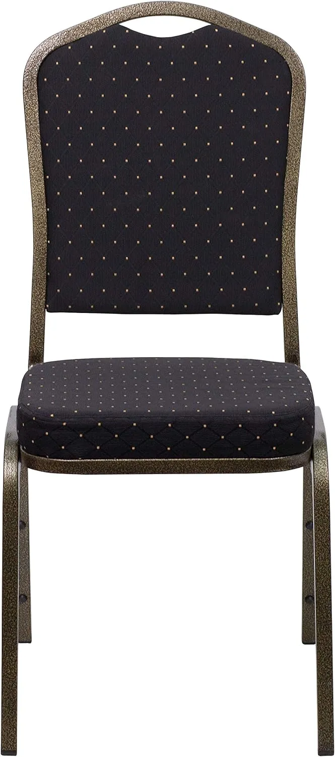 EMMA   OLIVER 4 Pack Crown Back Stacking Banquet Chair in Black Pattern Fabric - Gold Vein Frame