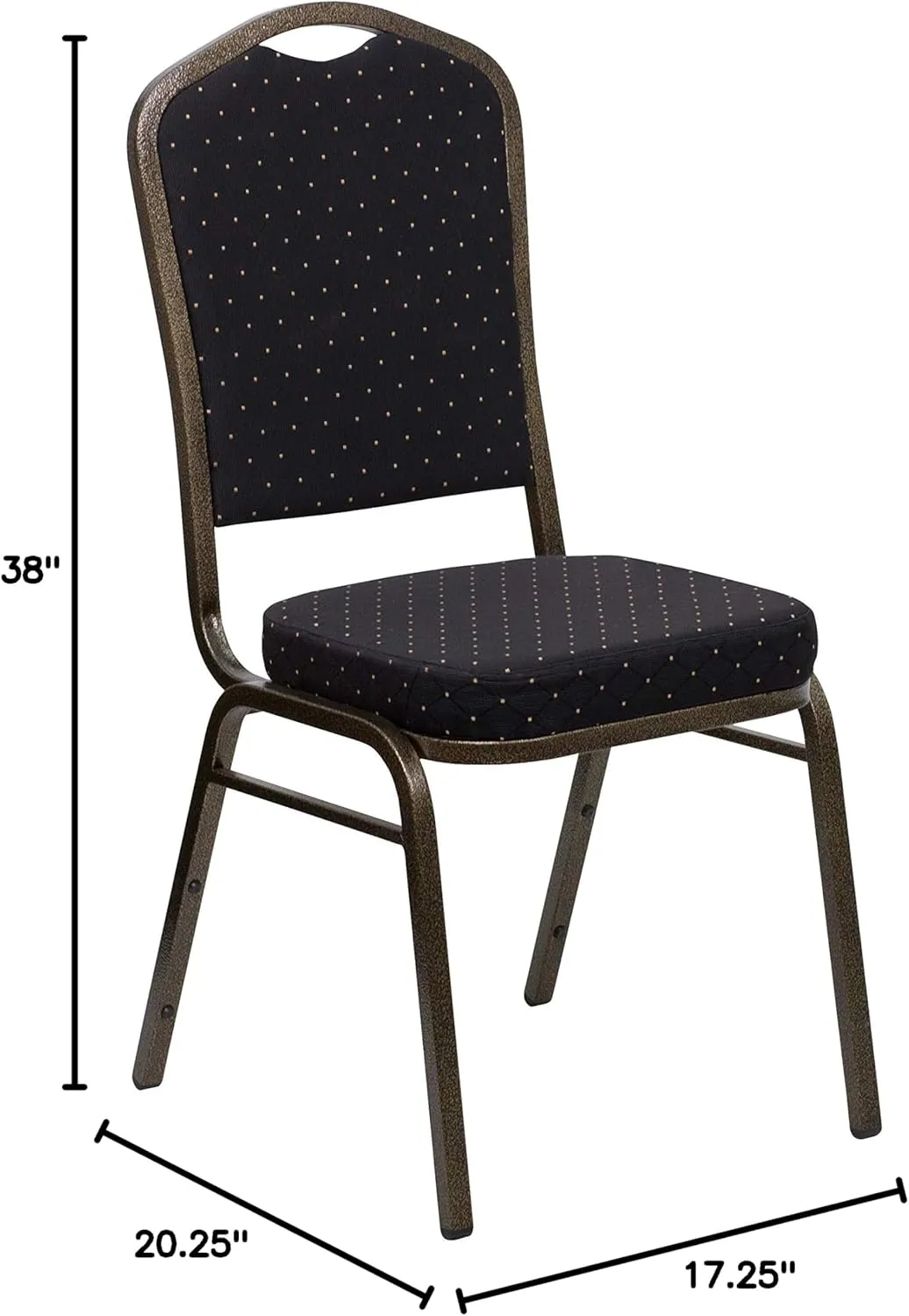 EMMA   OLIVER 4 Pack Crown Back Stacking Banquet Chair in Black Pattern Fabric - Gold Vein Frame
