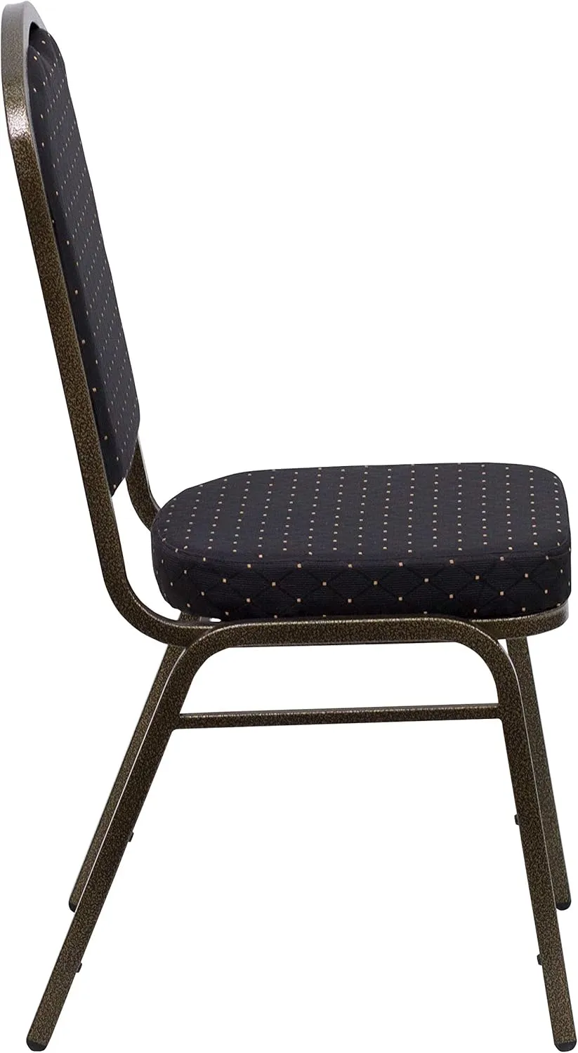 EMMA   OLIVER 4 Pack Crown Back Stacking Banquet Chair in Black Pattern Fabric - Gold Vein Frame