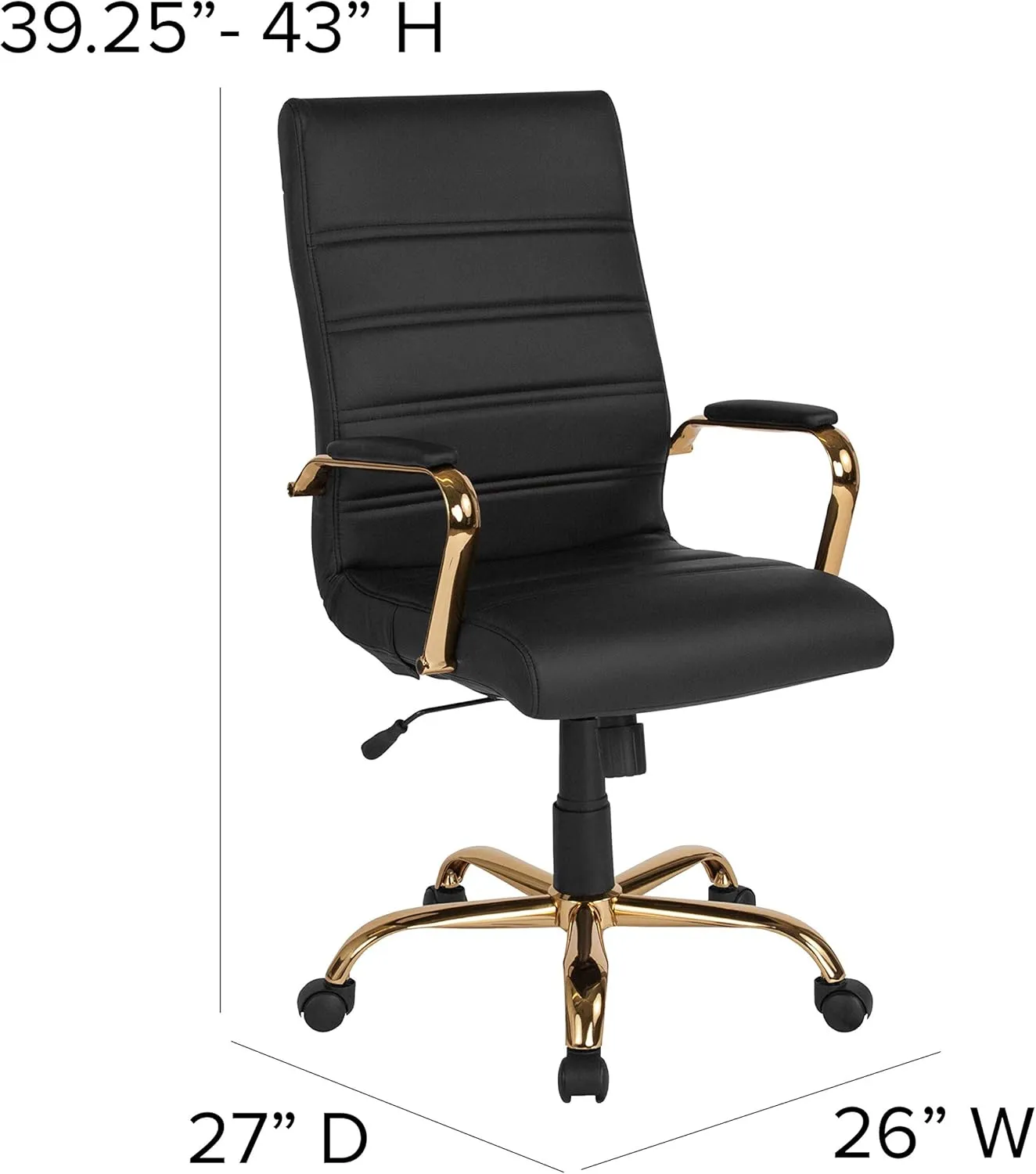 EMMA   OLIVER High Back Black LeatherSoft Executive Swivel Office Chair with Gold Frame/Arms