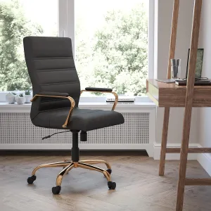 EMMA   OLIVER High Back Black LeatherSoft Executive Swivel Office Chair with Gold Frame/Arms