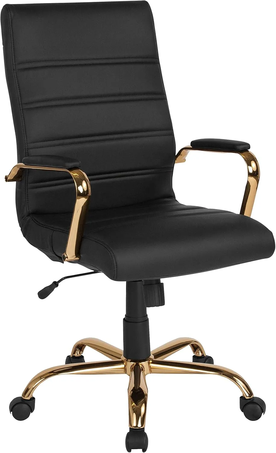 EMMA   OLIVER High Back Black LeatherSoft Executive Swivel Office Chair with Gold Frame/Arms