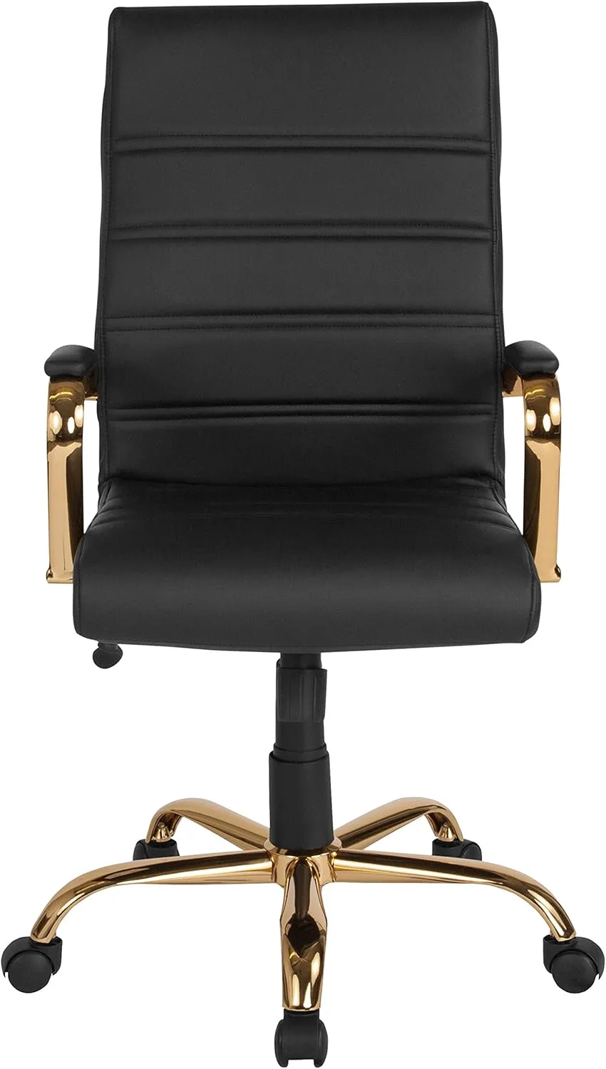 EMMA   OLIVER High Back Black LeatherSoft Executive Swivel Office Chair with Gold Frame/Arms