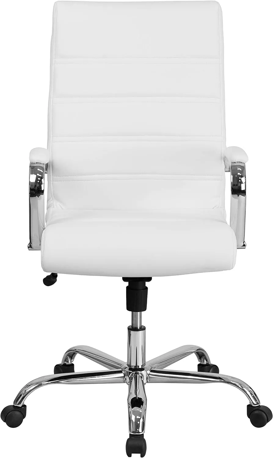 EMMA   OLIVER High Back White LeatherSoft Executive Swivel Office Chair with Chrome Frame/Arms
