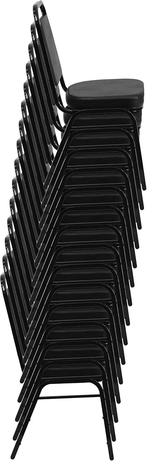 EMMA   OLIVER Trapezoid Back Banquet Chair, Black Vinyl/Black Frame 2.5" Seat
