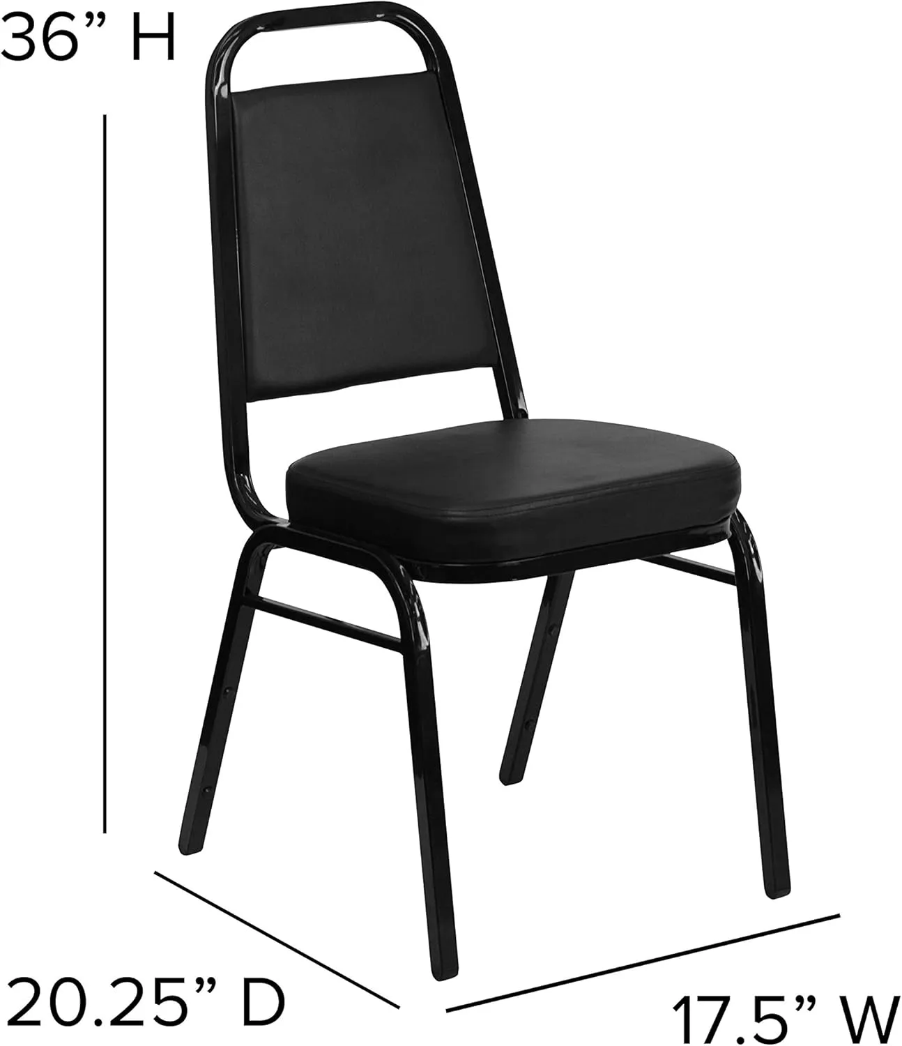 EMMA   OLIVER Trapezoid Back Banquet Chair, Black Vinyl/Black Frame 2.5" Seat