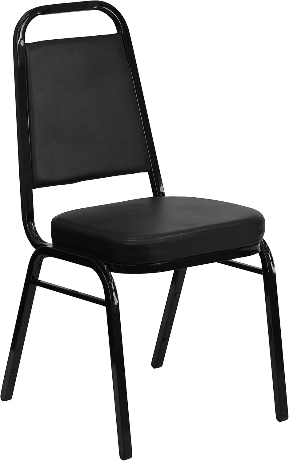 EMMA   OLIVER Trapezoid Back Banquet Chair, Black Vinyl/Black Frame 2.5" Seat