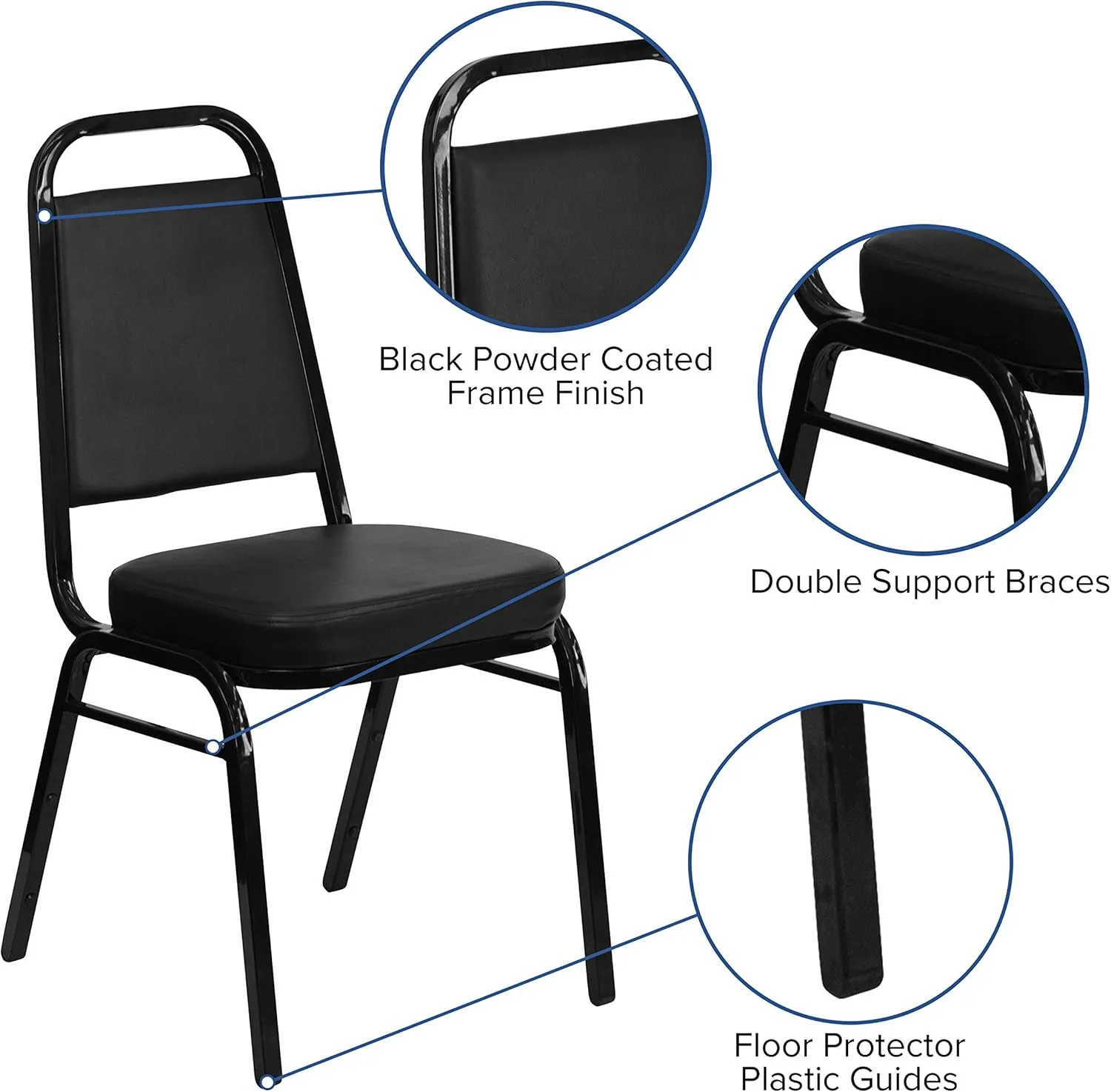 EMMA   OLIVER Trapezoid Back Banquet Chair, Black Vinyl/Black Frame 2.5" Seat