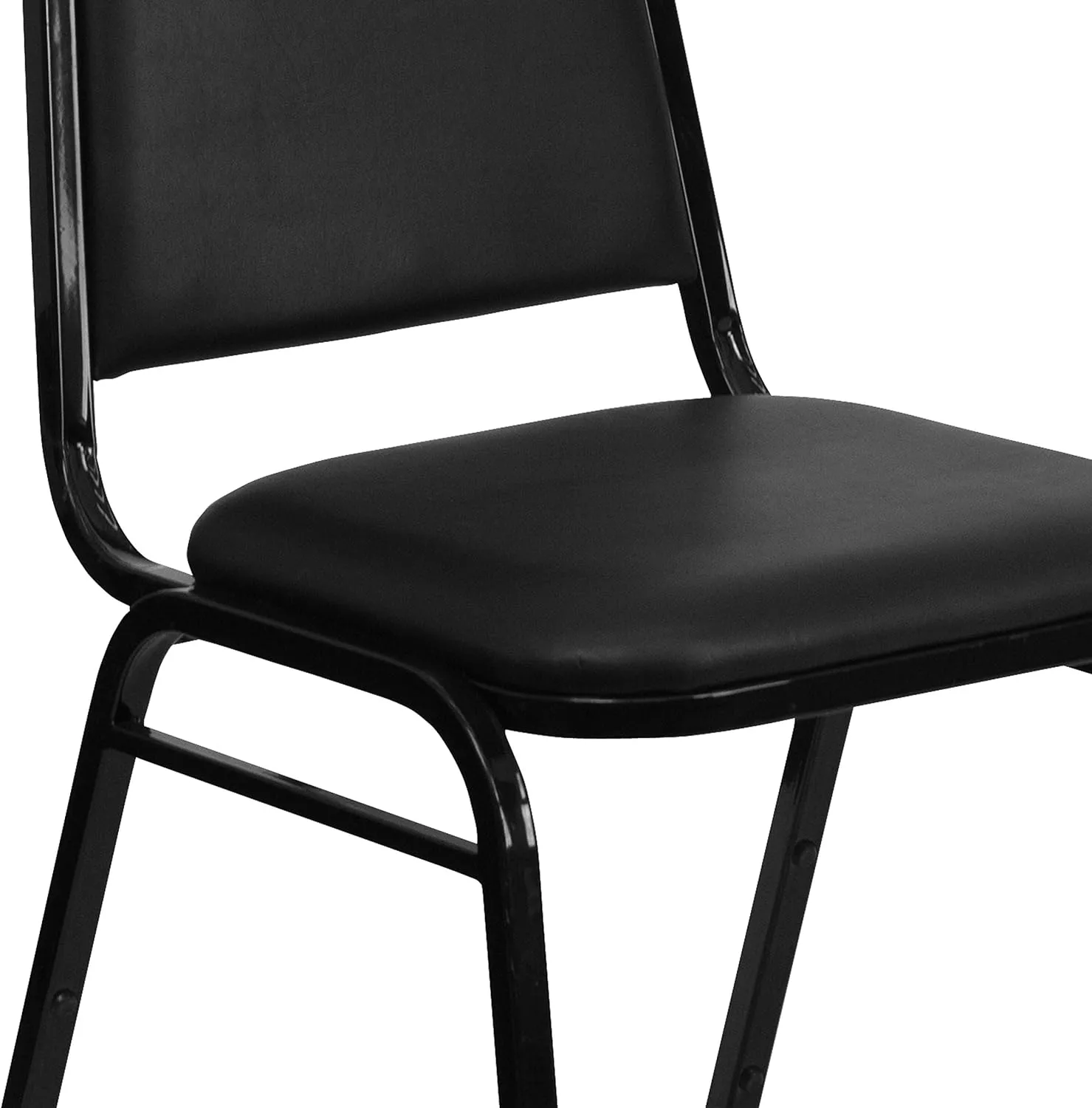 EMMA   OLIVER Trapezoid Back Banquet Chair, Black Vinyl/Black Frame 2.5" Seat