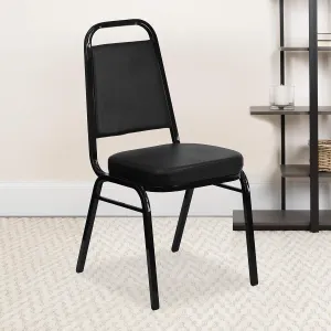 EMMA   OLIVER Trapezoid Back Banquet Chair, Black Vinyl/Black Frame 2.5" Seat