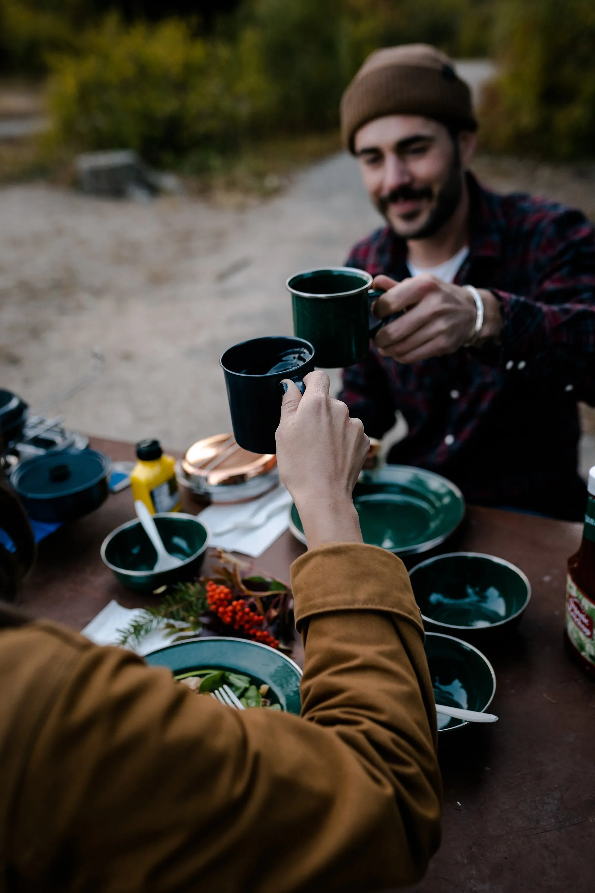 Enamel Camping Tableware Set - 24 Pieces - Green