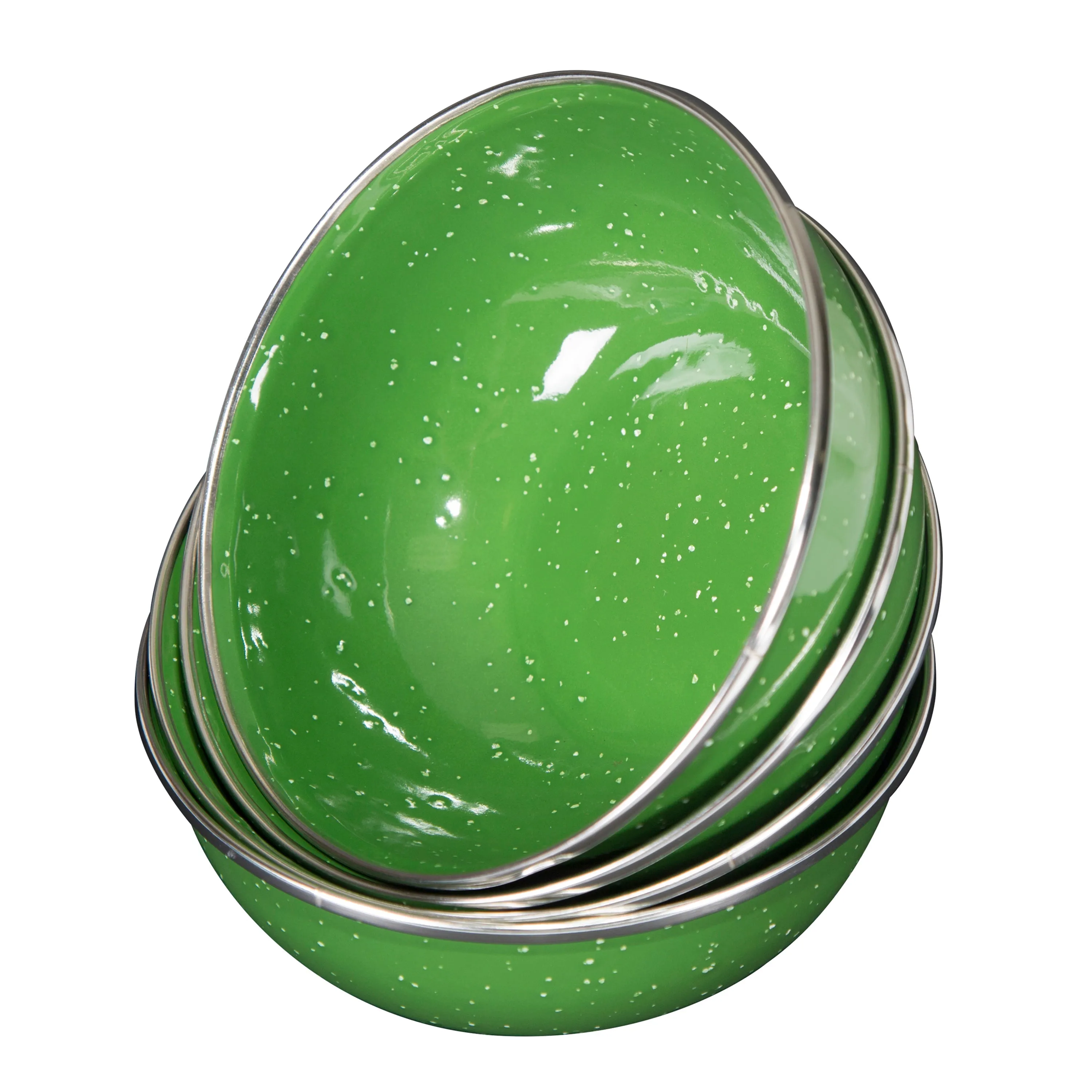 Enamel Camping Tableware Set - 24 Pieces - Green
