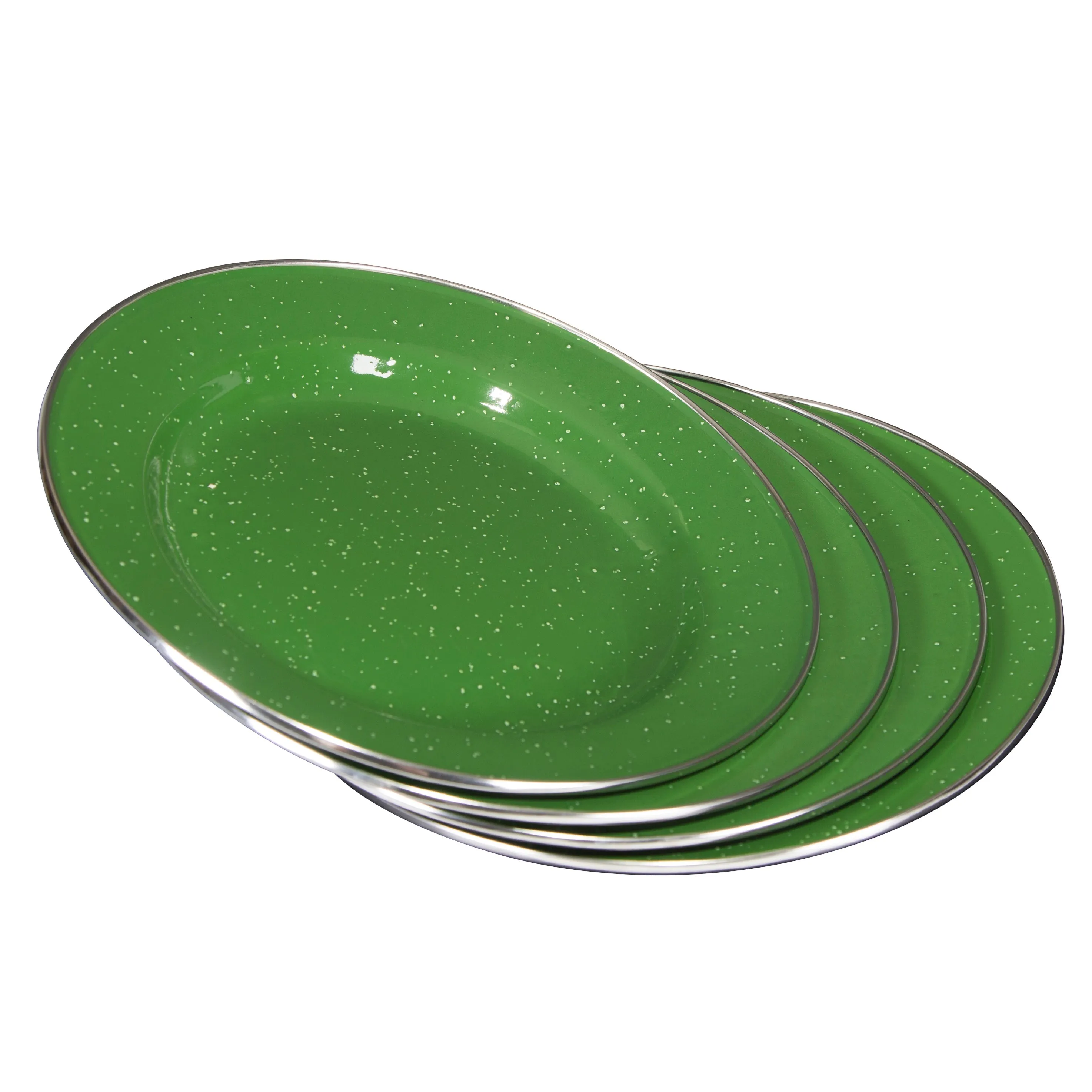 Enamel Camping Tableware Set - 24 Pieces - Green