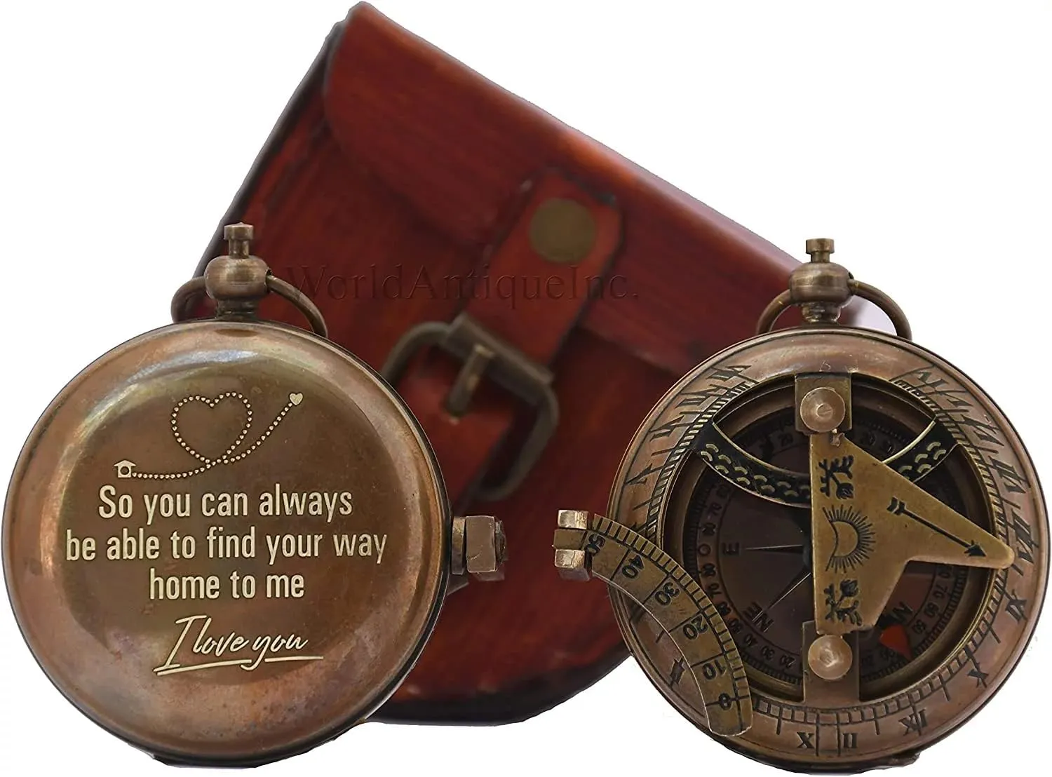 Engraved Brass Sundial Compass So You Can with Leather Case Fathers Day/Mothers Day/Anniversary & Best Man Personalized Gift