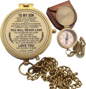 Engraved Dad to Son Compass - I Love You Gift for Son's Birthday, Graduation, or Confirmation
