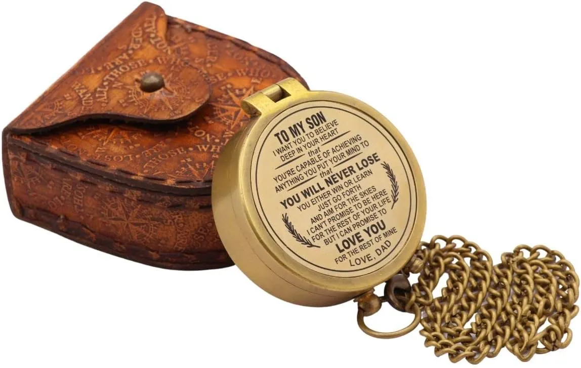 Engraved Dad to Son Compass - I Love You Gift for Son's Birthday, Graduation, or Confirmation