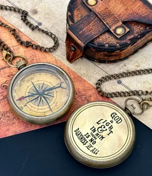 Engraved Pocket Compass - God is Light, Gifts for Men, Baptismal, Confirmation, Communion Gift for Teenage Boys, Religious, Christian, Graduation, Sentimental Inspirational Gifts, Vintage Compass