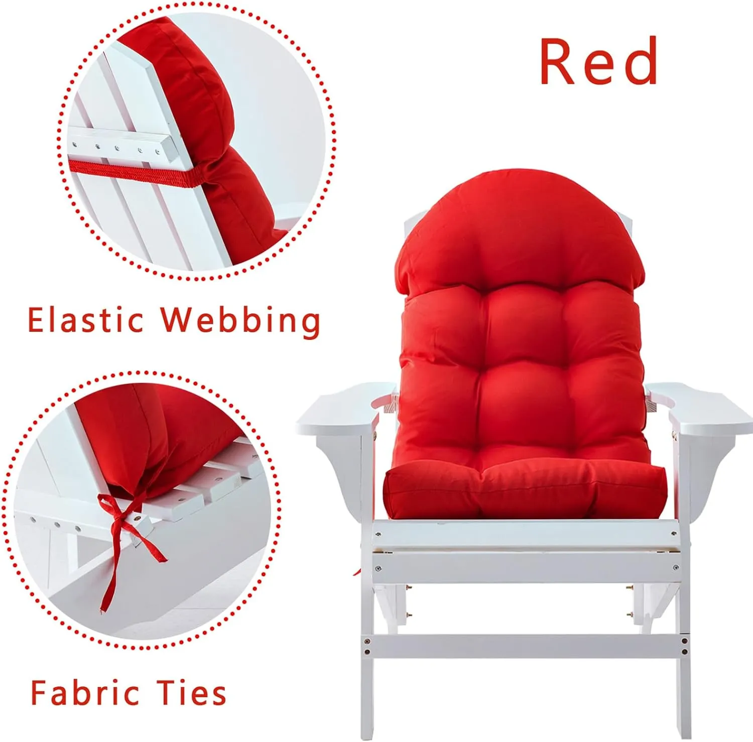 Enipate Adirondack Chair Cushions Set of 4, Weather Resistant High Back Rocking Chair Cushion, Indoor Outdoor Patio Chair Cushion Tufted Thicken Seat Pads