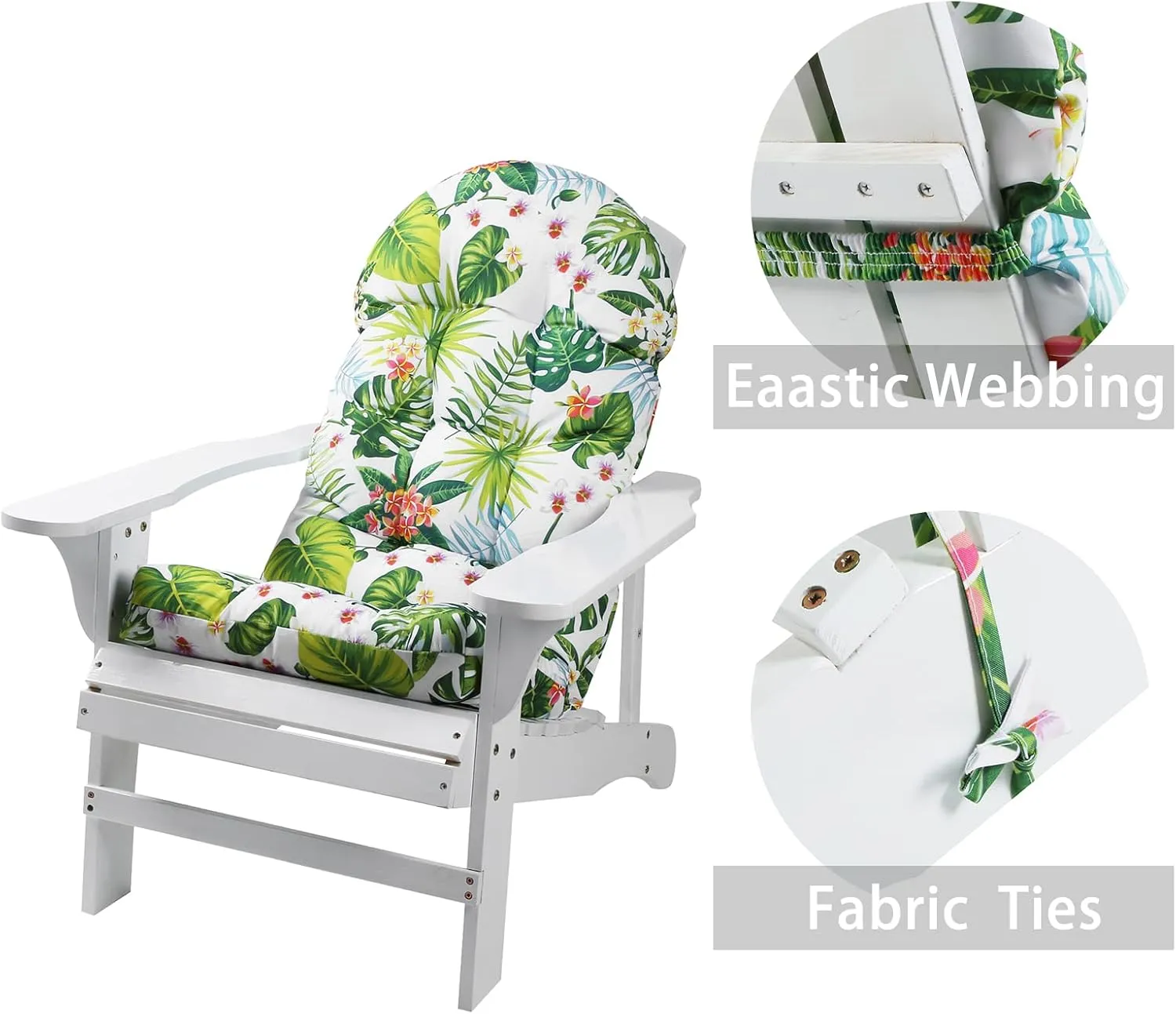 Enipate Tropical Print Adirondack Chair Cushions 44x19x4 inch, Weather Resistant Patio Chair Seat Cushion, Tufted Thicken Outdoor High Back Rocking Chair Pads