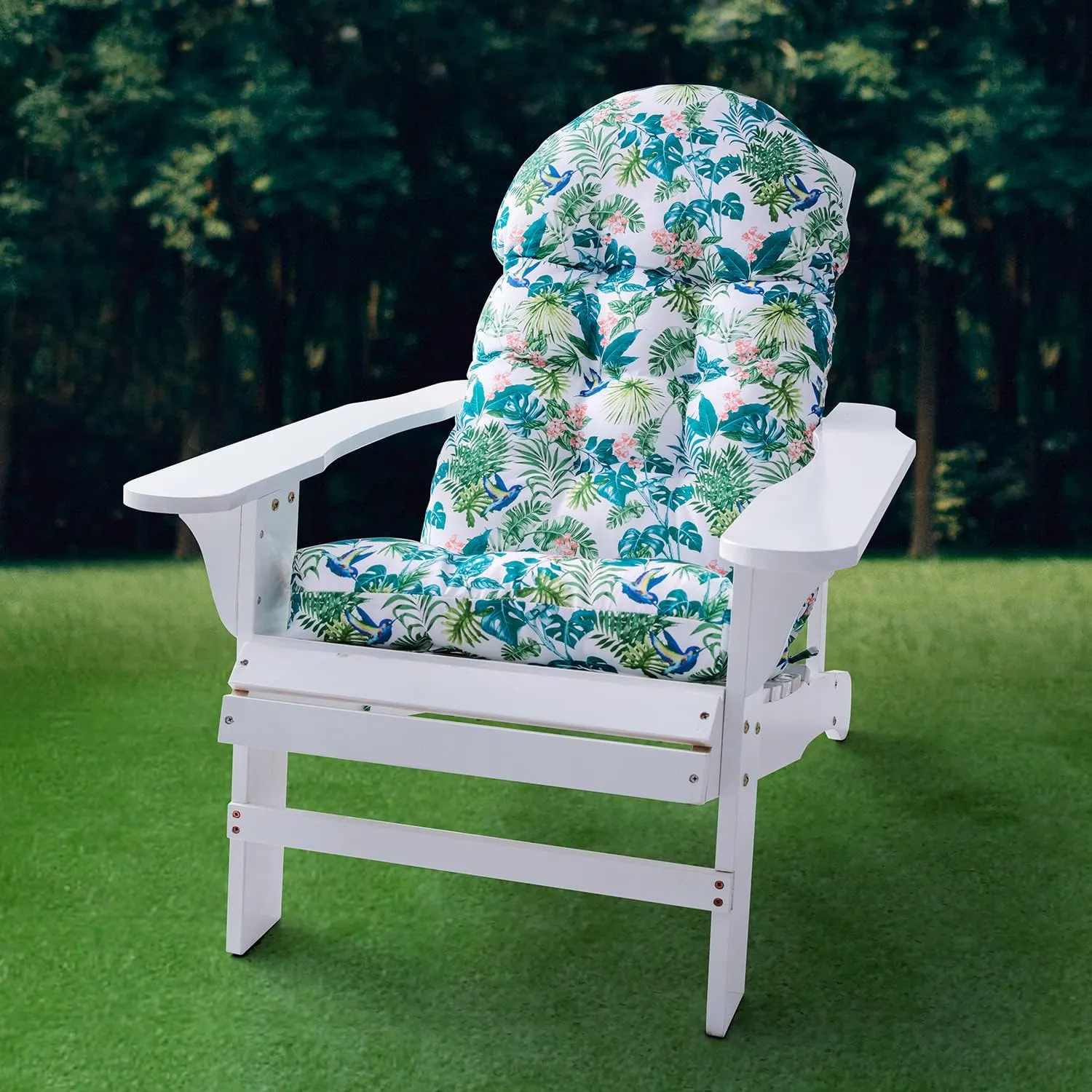 Enipate Tropical Print Adirondack Chair Cushions, Weather Resistant Patio Chair Polyester Seat Cushion, Tufted Thicken Outdoor High Back Rocking Chair Pads