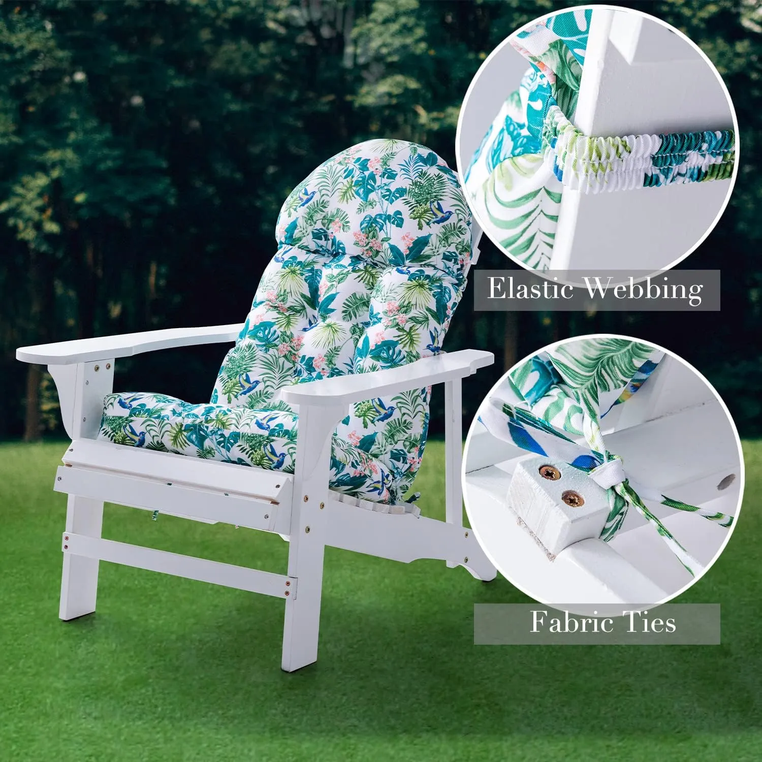Enipate Tropical Print Adirondack Chair Cushions, Weather Resistant Patio Chair Polyester Seat Cushion, Tufted Thicken Outdoor High Back Rocking Chair Pads