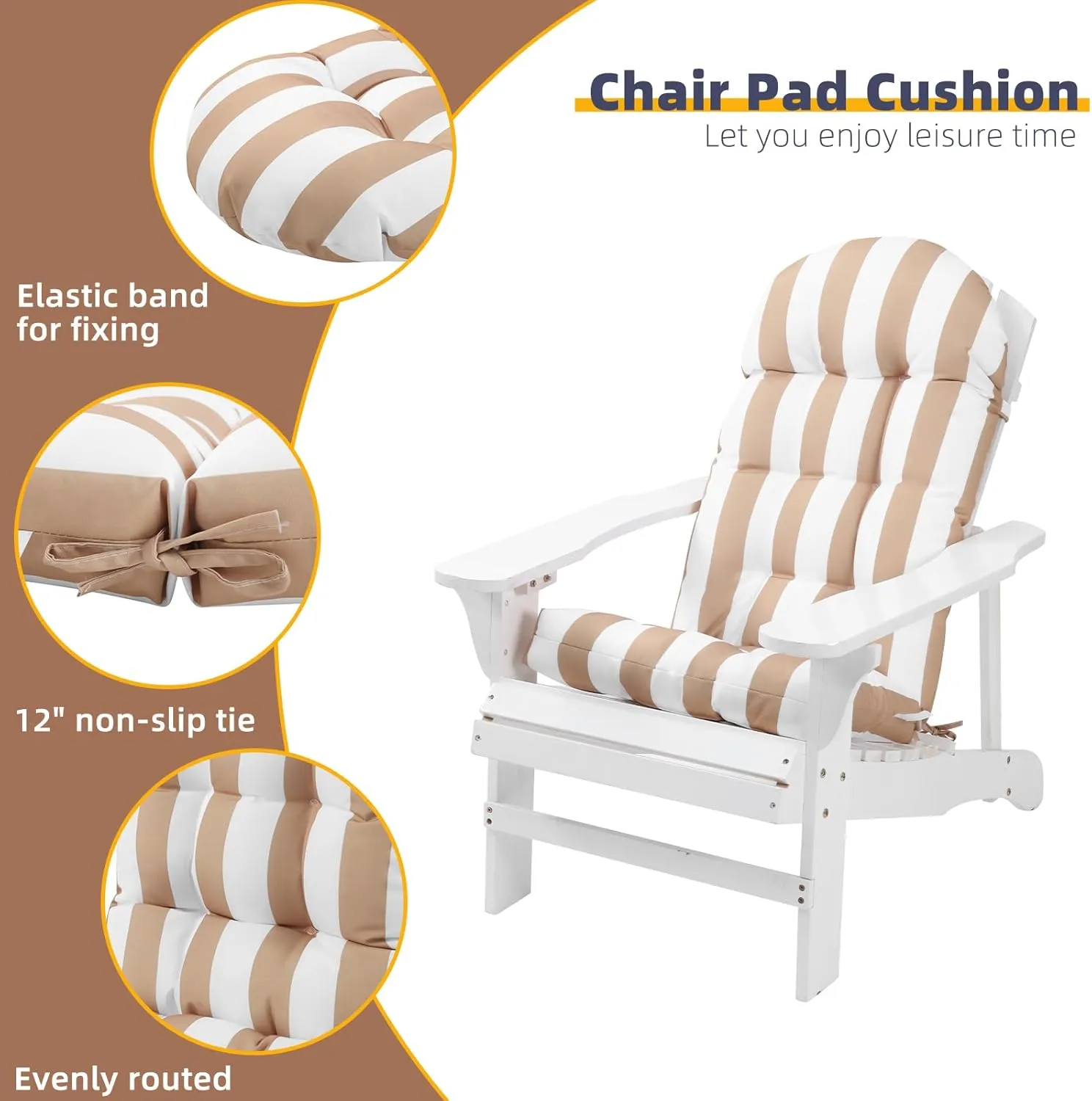 Enipate Weather Resistant Adirondack Chair Cushions High Back Indoor Outdoor Patio Tufted Lounge Cushion Seat Pads
