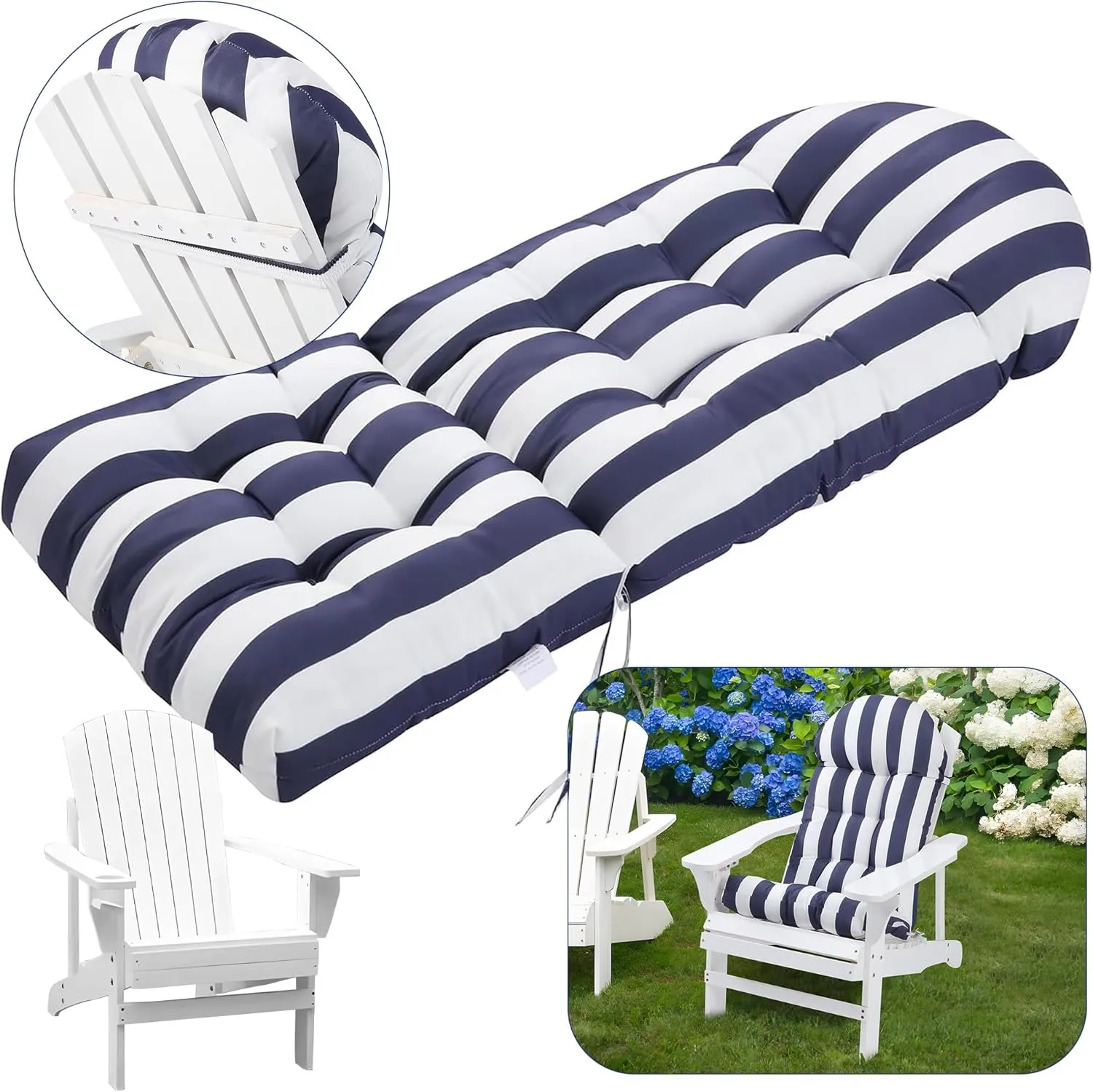 Enipate Weather Resistant Adirondack Chair Cushions Set of 2 High Back Indoor Outdoor Patio Tufted Lounge Cushion Seat Pads