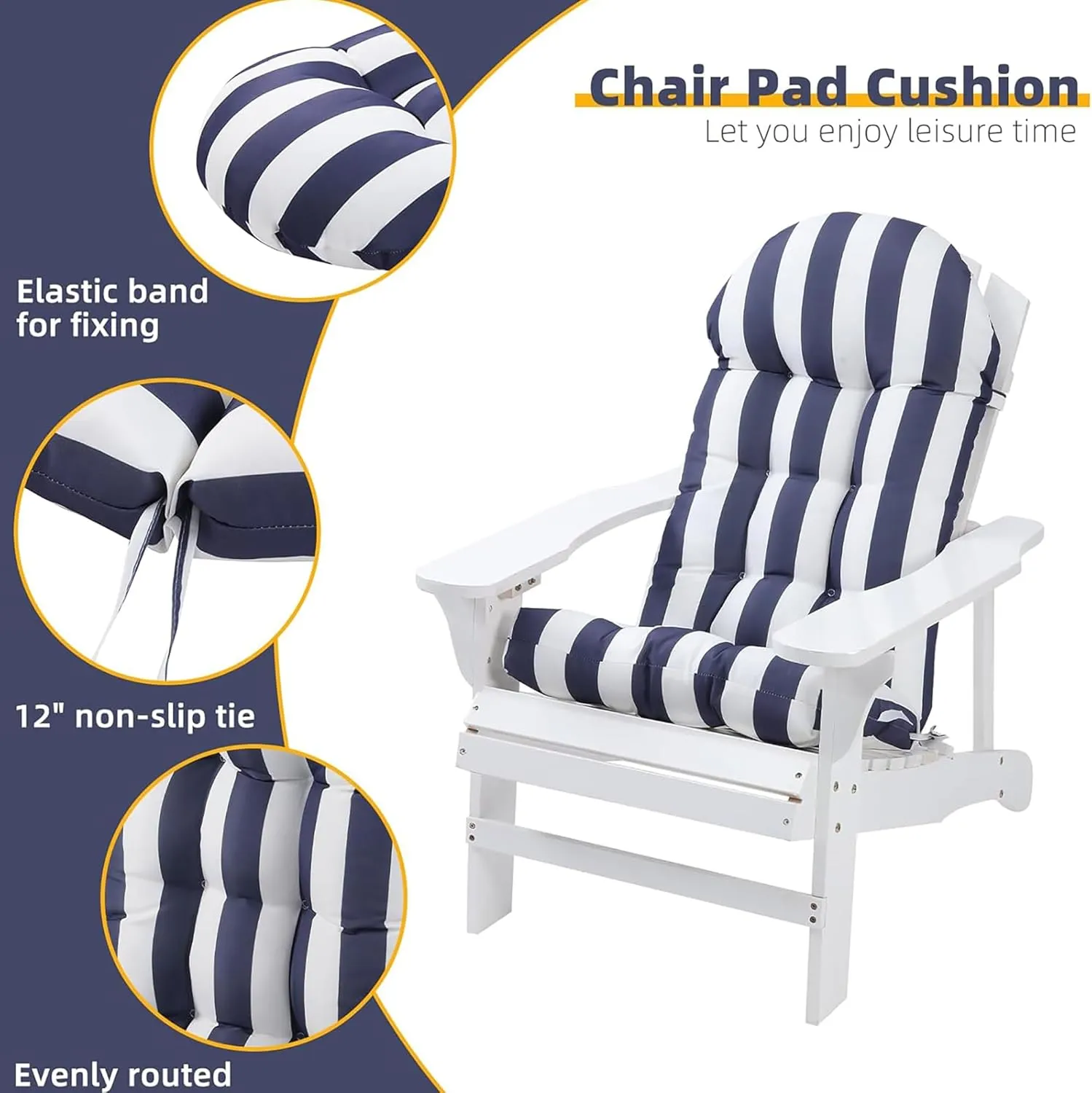 Enipate Weather Resistant Adirondack Chair Cushions Set of 2 High Back Indoor Outdoor Patio Tufted Lounge Cushion Seat Pads