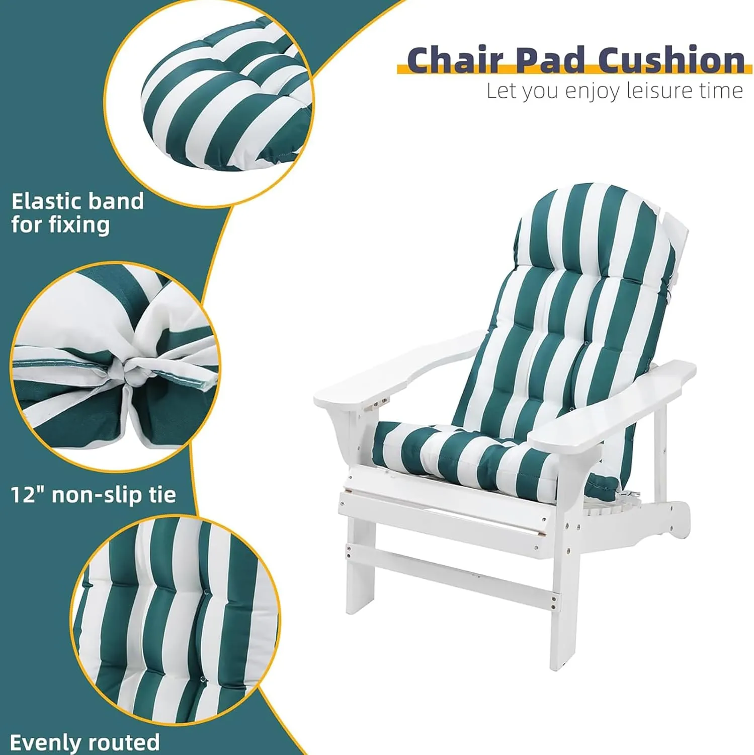 Enipate Weather Resistant Adirondack Chair Cushions Set of 2 High Back Indoor Outdoor Patio Tufted Lounge Cushion Seat Pads