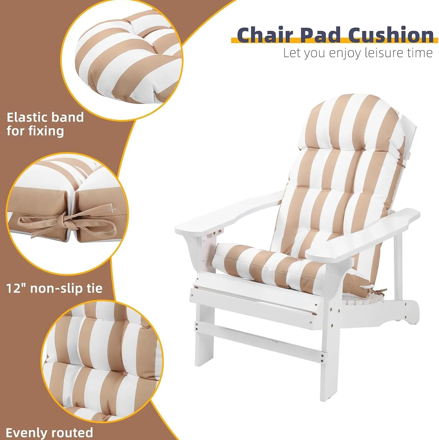 Enipate Weather Resistant Adirondack Chair Cushions Set of 2 High Back Indoor Outdoor Patio Tufted Lounge Cushion Seat Pads